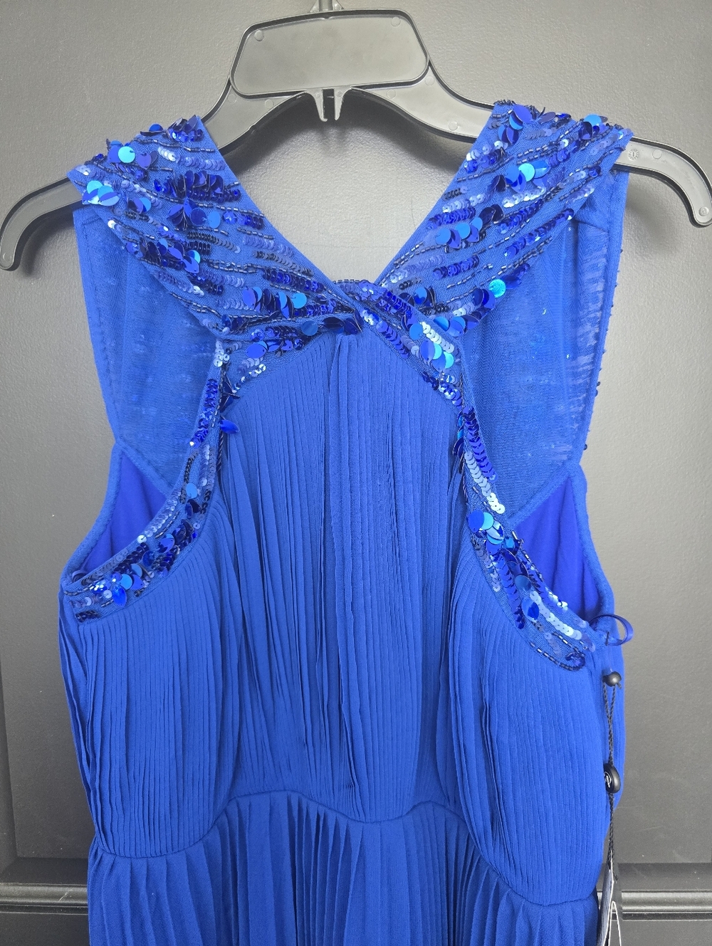 NWT Adrianna Papell Royal Blue Pleated Maxi Dress Sz 12 Sequin Sleeveless Formal - Picture 6 of 16